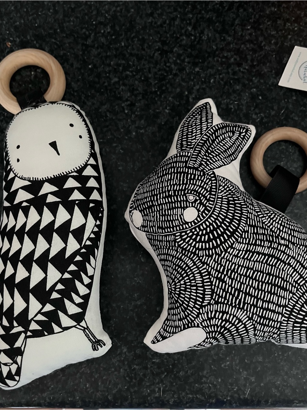 Black & White Rabbit and Bird and bear Plush Teether Toys